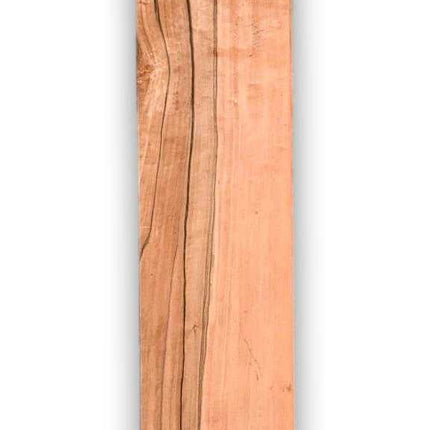 Langwerpig vel Tineo fineer 235 x 19 cm, los en natuurlijk hout zonder backing. Ideaal voor marqueterie en creatieve houtprojecten.