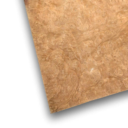 Laurel (wortel) houtfineer 26x25 cm met natuurlijke tekening en warme tinten, ideaal voor meubelbekleding of restauratieprojecten.