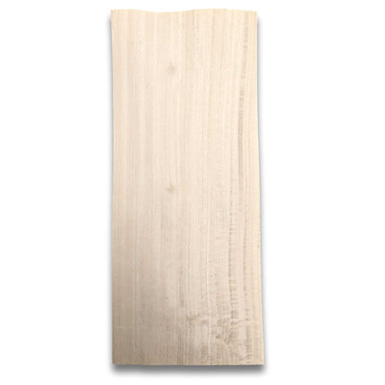 Los vel zilverwit eucalyptus fineer zonder backing, formaat 43 x 18 cm, geschikt voor marqueterie en creatieve toepassingen.